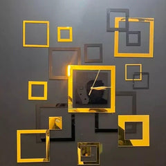 Square Shaped Silver & Golden Acrylic Clock For Wall Decor