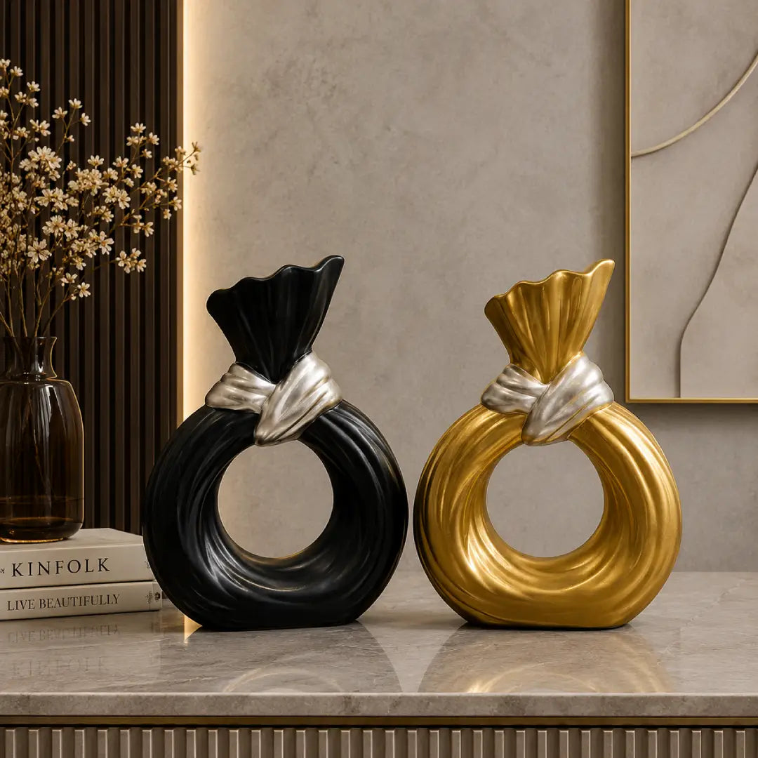 Modern sculptural vases black and golden luxury home decor Pakistan