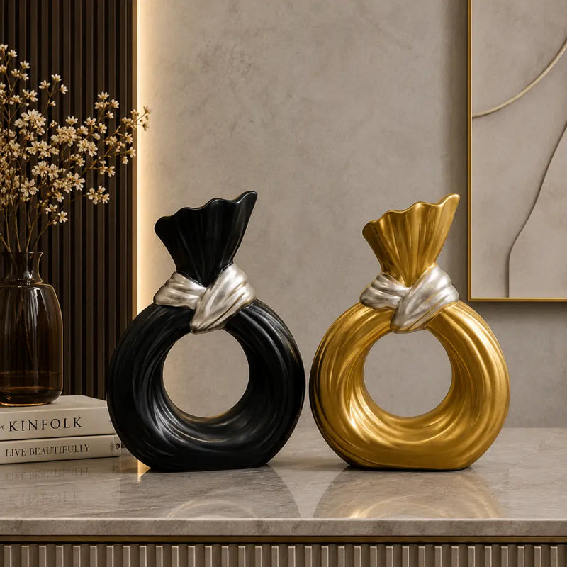 Modern sculptural vases black and golden luxury home decor Pakistan