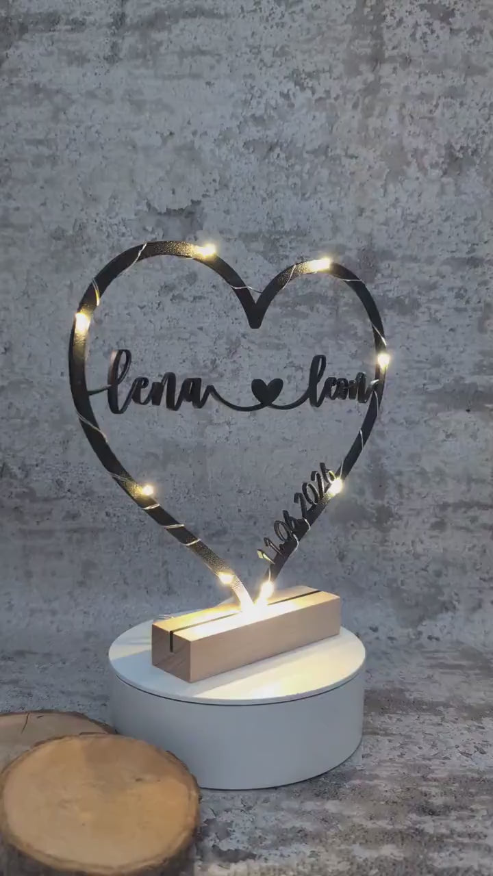 Personalized Heart-Shaped Stand with Names & Date | 3D Wedding & Anniversary Gift